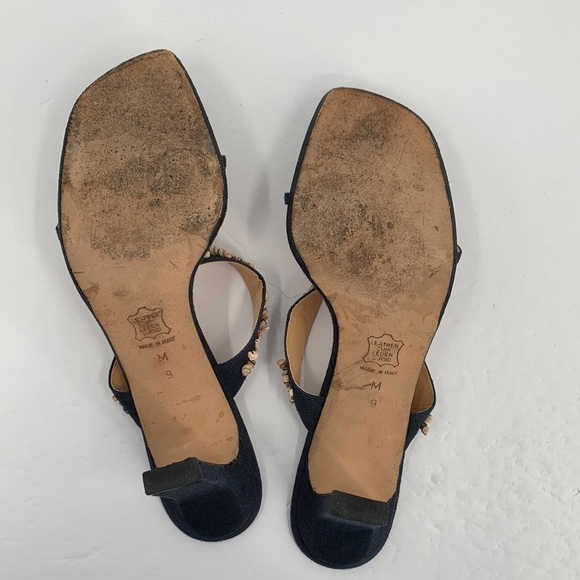 Richard Tyler strappy slide sandals heel shoe mule navy blue beading fabric 9 - Picture 6 of 6